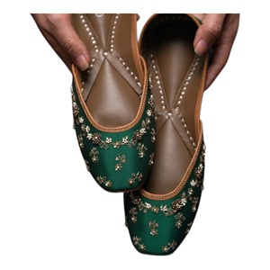 Ballerines élégantes vertes en toile confortable à motif floral, avec empeigne en cuir véritable, à enfiler, bout fermé, pour femme, toutes saisons - Product Image 4