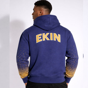 Custom Cotton <b>Fleeced</b> Navy Blue Embroidery Rhinestones logo Oversize Baggy Boxy Fit Pull Over Hoodie for Men Hip Hop Streetwear - Product Image 4