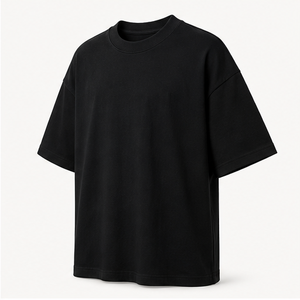 เสื้อยืดผู้ชายไซส์ใหญ่ สีดำล้วน แขนสั้น คอกลม ผ้าเจอร์ซีย์ถัก คอตตอน ความยาวปกติ แบบเรียบ - Product Image 2