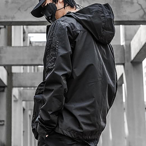 Men Black <b>Hooded</b> Hard <b>Shell</b> <b>Jacket</b> Waterproof Zip Fly Oversized Fit With Pockets All Seasons Outdoor Wear - Product Image 5