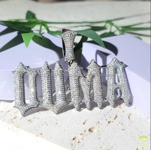 Shiny Moissanite Diamond " KING " Pendant Necklace Cuban Link Hip Hop Jewelry For Unisex - Product Image 3