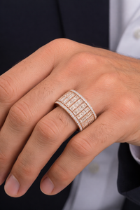Luxury Mens Diamond <b>Ring</b> 14K White Gold Hip Hop Baguette <b>Iced</b> Out Band Premium Statement Jewelry for Men Party Wear - Product Image 5