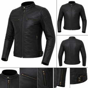 Men's Black Real Cowhide Leather <b>Motorcycle</b> <b>Jacket</b> Full Sleeve Windproof All Seasons Racing Wear Street Bikers Leather <b>Jackets</b> - Product Image 6