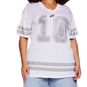 Customized Women’s Rhinestones American Football Jersey Street fashion Y2k Sparkly Polyester Shirt American Football Jersey OEM - Product Image 6