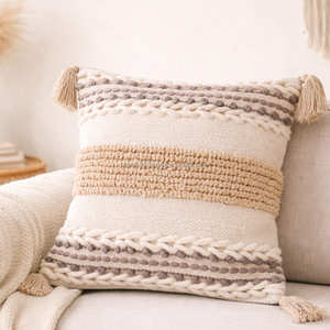 Funda de cojín a rayas estilo bohemio de 20 x 20 pulgadas, funda de almohada decorativa tejida, cojín texturizado de estilo bohemio para decoración del hogar - Product Image 1
