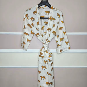 Kimono con cierre de cordón, bata de terciopelo para mujer, cuello en V, manga larga, diseño estampado, estilo elegante, invierno y otoño - Product Image 1