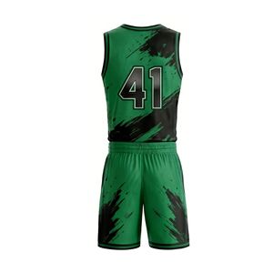 Premium Lightweight Breathable Green Black <b>Brush</b> Stroke Design Basketball Jersey Men's Sleeveless Jersey - Product Image 2