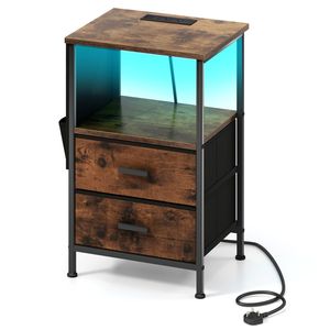 Comodino Intelligente con Luci LED, Stazione di Ricarica e 2 Cassetti in Tessuto per Camera da Letto - Product Image 2
