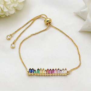 925 Sterling Silver Gold Plated <b>Rainbow</b> CZ Bar <b>Bracelet</b> for Women Adjustable Slider Chain <b>Bracelet</b> Colorful Gemstone Jewelry - Product Image 3