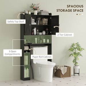 Mobiletto da bagno in stile rustico da posizionare sopra il WC, nero, con ante scorrevoli regolabili e ripiani - Product Image 4