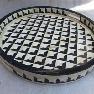 Bandeja Redonda de Hueso Verde con Incrustaciones Hechas a Mano, con Intrincado Diseño Floral, Elegante Bandeja Decorativa para el Hogar y la Cocina - Product Image 5