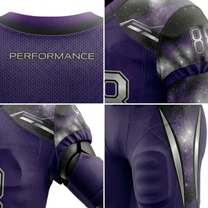 Wholesale Premium Men's American Football Uniform Set Sublimated Galaxy Purple Jersey & <b>Padded</b> Pants Breathable Mesh - Product Image 4