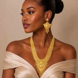 Wholesale 14K18K24K Micron Gold Plated Dubai Style Heavy <b>Bridal</b> Long Jewelry Set Traditional Turkish Design Fashion Jewelry Sets - Product Image 3