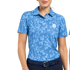 Sky Blue <b>Women</b> Short Sleeve Printed Golf <b>Polo</b> Shirt Floral Pattern Performance Sports <b>Top</b> Custom Wholesale Breathable Golf - Product Image 1