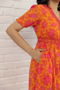 Vestido Maxi de Gasa con Estampado Floral, Cuello en V, Manga Corta, Corte Holgado, Vestido Casual de Verano para Mujer, Tejido Transpirable y Cómodo - Product Image 3