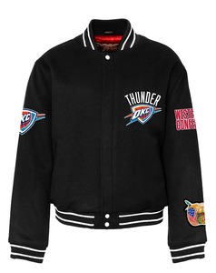 OKLAHOMA CITY <b>THUNDER</b> LEATHER VARSITY <b>JACKET</b> BLACK Eco-Friendly Windproof Streetwear - Product Image 1