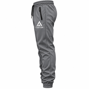 Pantalon de survêtement personnalisé avec logo pour hommes et femmes, gris, taille élastique plate, cordon de serrage, poches, respirant, léger, 100% coton - Product Image 4