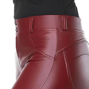 Genuine PU Leather Regular Fit Women's Streetwear Fashion Vintage Waterproof Breathable Mid Flat Solid Color Full Length Pants - Product Image 4