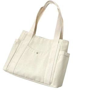 Multipurpose <b>Canvas</b> Tote <b>Bag</b> with External Pockets <b>Large</b> Capacity Cotton Handbag for Daily Shopping and Travel Convenience - Product Image 2