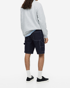 2026 Wholesale Price New Style High Street Knee Length Straight Loose Light Blue Denim <b>Jeans</b> Shorts for Men - Product Image 5