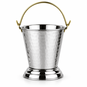 Seau de service en acier inoxydable martelé avec poignée en laiton, rond, pour curry, 300 ml, pour la maison, les restaurants, les hôtels et la restauration - Product Image 1