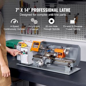 Tornio da banco in metallo 7FT X 13.78FT, resistente, 500W, nuovo, velocità variabile 0-2200 RPM, offre lavorazioni metalliche di precisione - Product Image 2