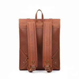 Genuine Leather Roll Top <b>Backpack</b> Mens Travel Rucksack Cowhide Laptop Bag with Padded Shoulder Straps LTBP-0082 - Product Image 4