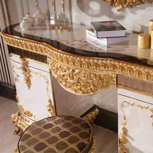 Luxury French Style Mahogany <b>Dressing</b> Table 4-Drawer with Mirror Gold Carved Classic Vanity Table for Hotel Villa Bedroom - Product Image 5