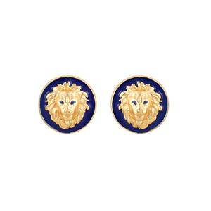Mancuernillas de Lujo con Cabeza de León Chapadas en Oro para Hombre, Esmalte Azul, Accesorios Formales para Camisa, Regalo de Boda o Negocios, Diseño Exclusivo - Product Image 5