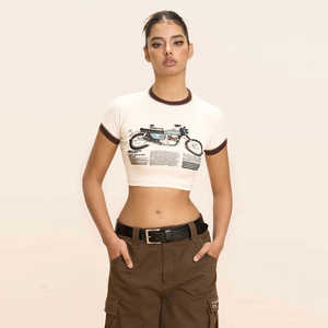 Camiseta Corta para Mujer, de Algodón, Manga Corta, Ajustada, Informal, Básica, Suave, Elástica, para el Verano, para Uso Diario, Estilo Urbano - Product Image 5