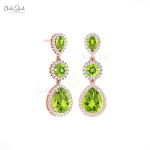 New Arrival Natural 10x8mm Prong Set Peridot & Diamond <b>Earrings</b> 14k Fine Gold Diamond Halo Bridal <b>Earrings</b> From Chordia Jewels - Product Image 3