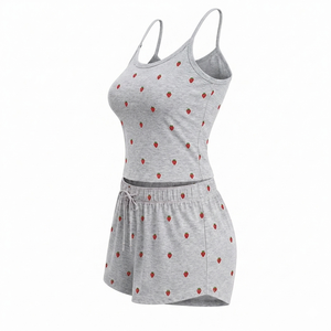 Ensemble 2 pièces tricoté uni pour femme, haut et short au-dessus du genou, pyjama décontracté d'été, respirant, 100 % polyester, vêtements de nuit - Product Image 4