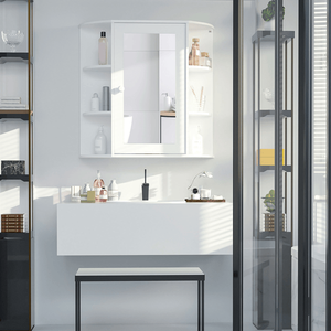 Mobili da Bagno in Legno Massello con Armadietto a Specchio in PVC Impermeabile, Nessuna Spedizione nei Fine Settimana - Product Image 1