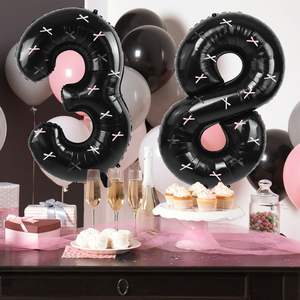 Palloncini Numerici Grandi in Mylar Nero da 40 Pollici, 100 Fiocchi di Nastro, 1 Rotolo di Punti Adesivi, Set 0-9 per Matrimoni e Feste di Compleanno - Product Image 6