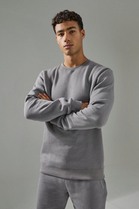 Unisex Heavyweight Cotton Tracksuit Crew Neck Full Sleeve Solid Color Casual <b>Jogger</b> Set Side Pockets Elastic Waist 2 1 Design - Product Image 3