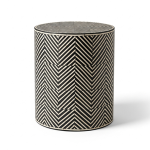 โต๊ะกลมเคลือบสีดำขาวพร้อมสติกเกอร์ตกแต่ง  งานแฮนด์เมดลายเชฟรอนสไตล์อินดัสเทรียล ใช้เป็นเก้าอี้ข้างสำหรับอพาร์ทเมนต์และห้องนอน - Product Image 1