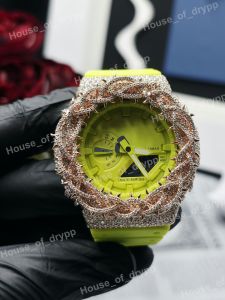 Reloj de Lujo Iced Out con Correa de Goma Verde Neón, Bisel de Moissanita, Pantalla Analógica Digital, Unisex, Estilo Bust Down - Product Image 1
