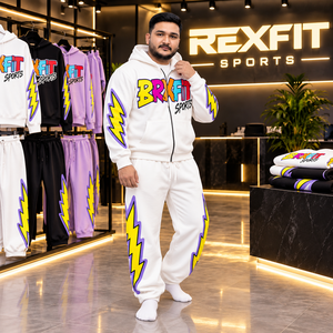 ชุดวอร์ม Rexfit sports 2026 รุ่นสั่งทำพิเศษสำหรับผู้ชาย สีขาว เสื้อฮู้ดซิป กางเกงจ็อกเกอร์ ชุดกีฬา ชุดออกกำลังกาย ชุดลำลอง ชุดแอคทีฟแวร์ - Product Image 1