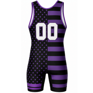 Combinaison de lutte sublimée pour homme, violet et noir, impression numérique, polyester, tenue de lutte, vêtements de sport pour la performance athlétique - Product Image 3