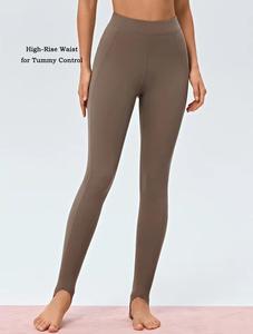 Leggings taille haute pleine longueur en spandex écologique de couleur unie avec couture verticale et sangle de cheville intégrée pour femme - Product Image 3