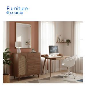 Meuble d'appoint moderne en MDF à grain de bois et mélamine pour salon, avec des étagères de rangement spacieuses pour une décoration élégante de la maison aux États-Unis - Product Image 2