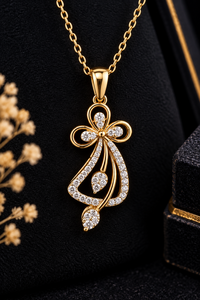สร้อยคอจี้เพชรทองคำแท้ 14k ดีไซน์โบว์ ประดับเพชรทรงกลมเจียระไนแบบเหลี่ยมเจียระไน สำหรับผู้หญิง เครื่องประดับงานแต่งงานสุดโรแมนติก - Product Image 4