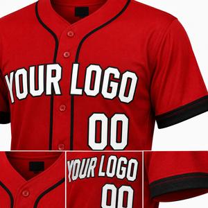 Maillot de baseball rouge personnalisé pour homme, manches courtes, boutons sur le devant, logo blanc, impression 00, respirant, coupe classique, vêtements pour toutes les saisons - Product Image 4