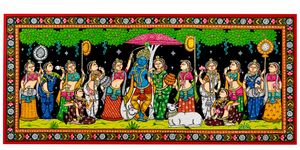 Peinture à la main Krishna RaasLeela Pattachitra, art indien traditionnel d'Orrissa, décoration murale pour salon intérieur - Product Image 2