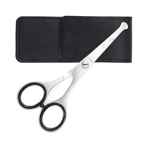 Tijeras para vello nasal de acero inoxidable plateado para diestros, con punta de seguridad redondeada, estuche protector, recortador de vello facial, para aseo y corte. - Product Image 1