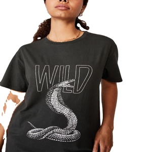 T-shirt d'été en jean personnalisé pour femme avec boutons et lettres imprimées, 100 % coton, vente chaude, OEM/ODM - Product Image 1