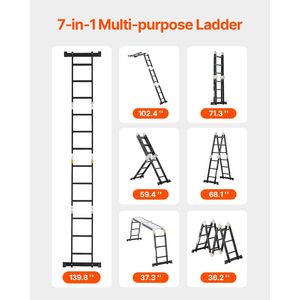 Scala Pieghevole Multiuso da 2,35 m con 3 Gradini, Telaio da 3,65 m, Piattaforma Telescopica da 8,5 m, Altezza Estesa 8,5 m - Product Image 2