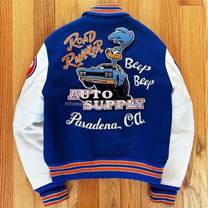 Chaqueta Varsity para Hombre, Azul y Blanca, Informal, de Invierno, Estilo Béisbol, Cuello Redondo, Corte Regular - Product Image 2
