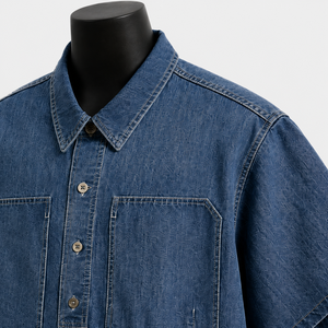 Camisa de Trabajo de Manga Corta para Hombre, Informal, Otoñal, Transpirable, 100% Algodón Orgánico, Estilo Denim, Personalizable, OEM, ODM, Marca Privada - Product Image 6