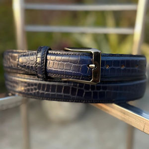 Ceinture en cuir de vachette véritable avec boucle ardillon western en fer, finition gravée crocodile noir, largeur 3,5 cm, personnalisable, décontractée, 120 cm, broderie - Product Image 1